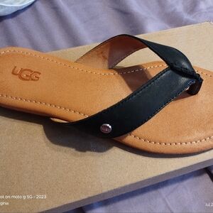 UGG Women's Sandals with Black Strap and Tan Footbed. Never Worn.